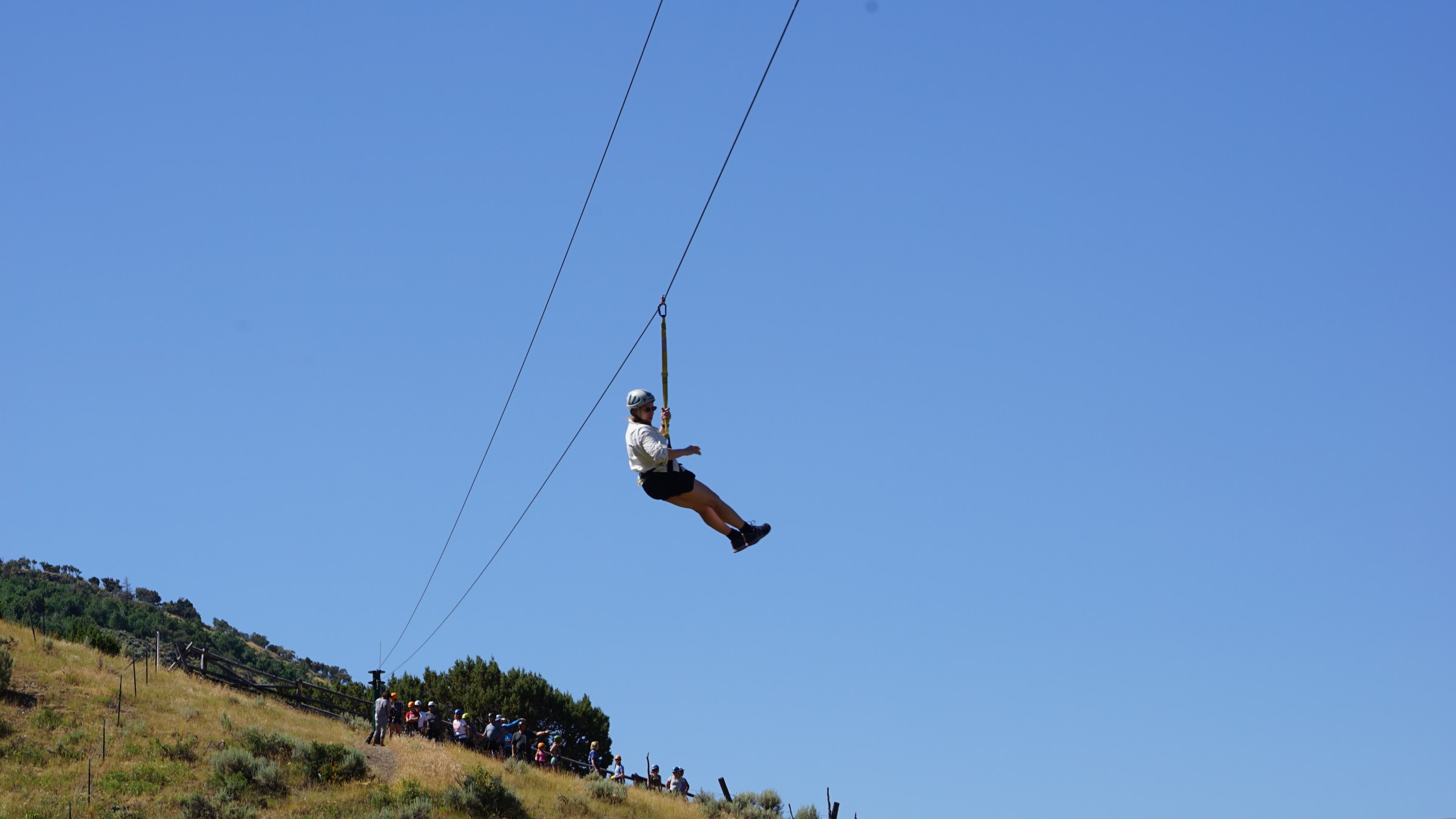 swinging down the zipeline course in Lava Hot Springs