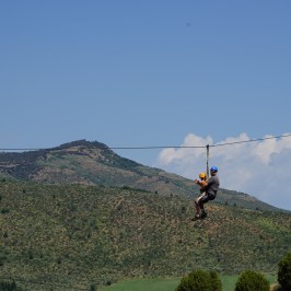 Dad and son zipping through the canyon