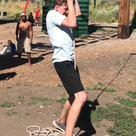Boy on Lava Zipline Ropes Course