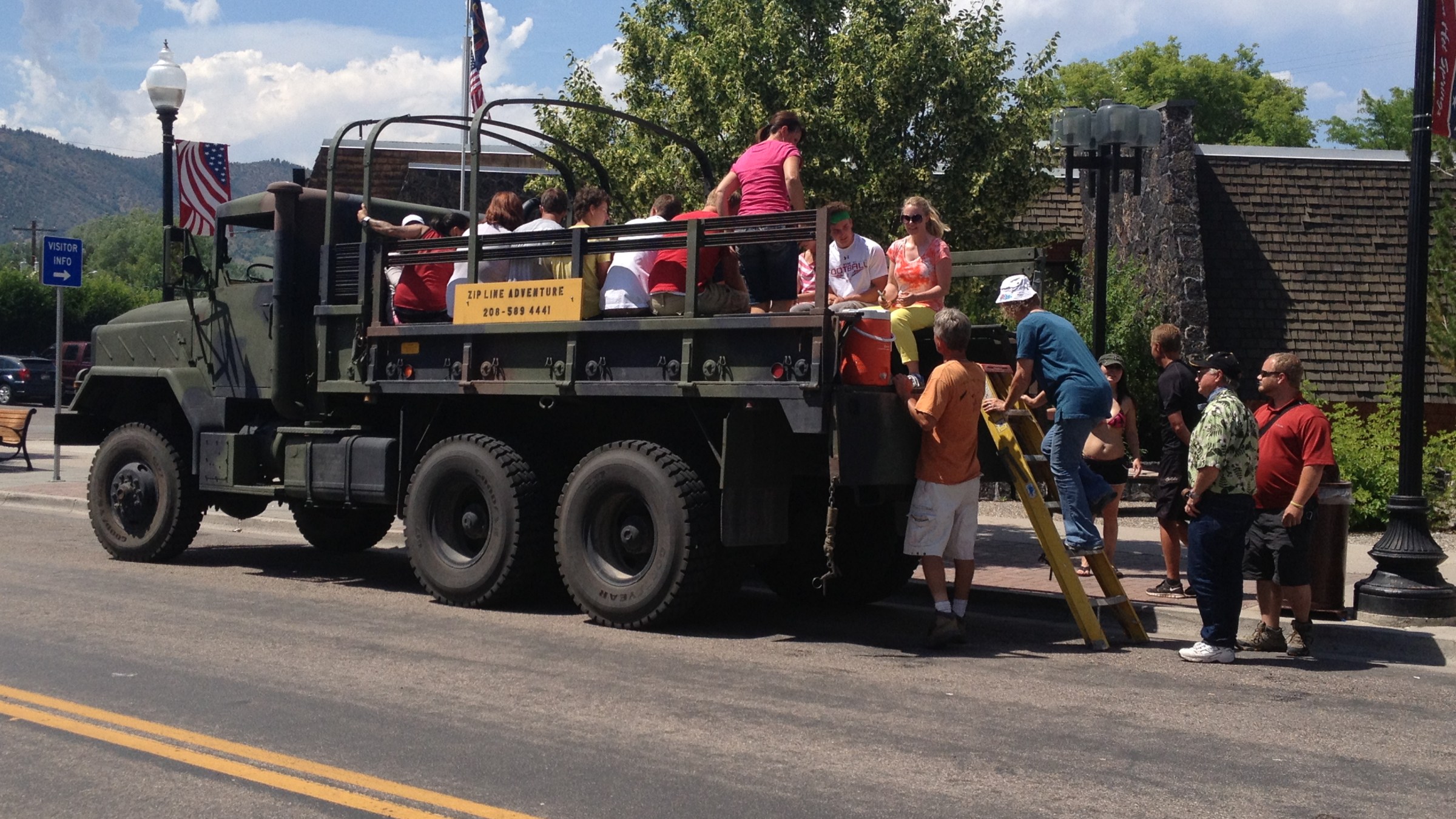 Loading up the army truck on Main Street
