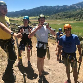 group of boys ready to go ziplining