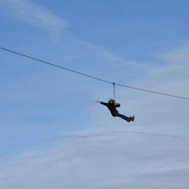 Flying in the sky on the Lava Zipline Adventure lines