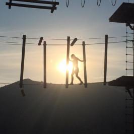 sunset silhouette of high ropes adventure course - lava hot springs idaho