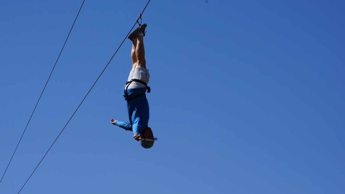 Upside down on the Lava Zipline