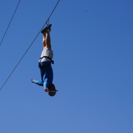 Upside down on the Lava Zipline